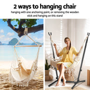 Gardeon Hammock Chair Outdoor Camping Hanging with Stand Cream HM-CHAIR-TASSEL-CREAM-H