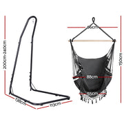 Gardeon Hammock Hanging Chair with Steel Stand HM-CHAIR-TASSEL-GREY-A