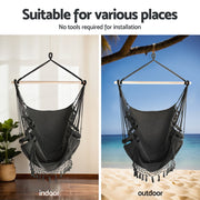 Gardeon Hammock Hanging Chair with Steel Stand HM-CHAIR-TASSEL-GREY-A