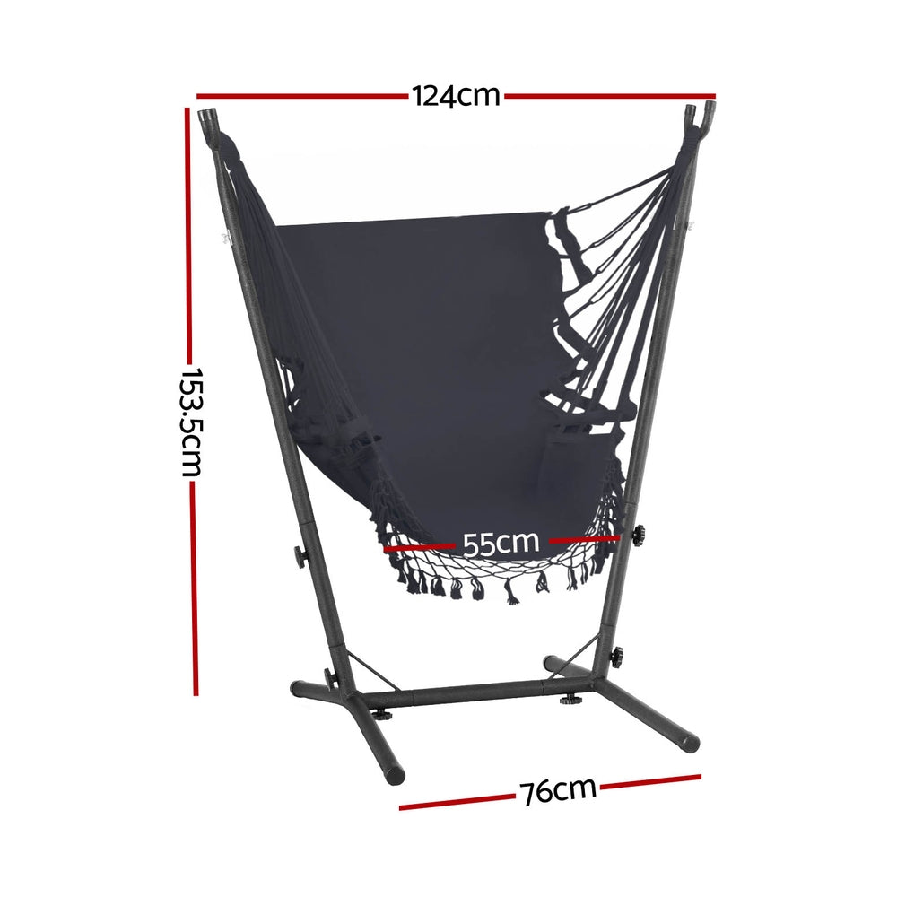 Gardeon Hammock Chair Outdoor Camping Hanging with Stand Grey HM-CHAIR-TASSEL-GREY-H