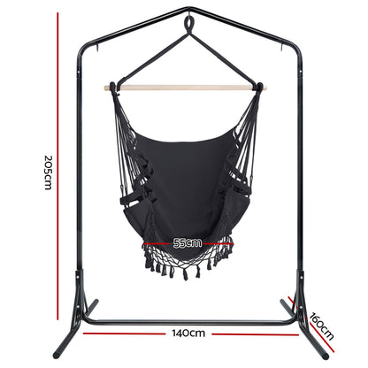 Gardeon Outdoor Hammock Chair with Stand Tassel Hanging Rope Hammocks Grey HM-CHAIR-TASSEL-GREY-U