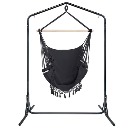 Gardeon Outdoor Hammock Chair with Stand Tassel Hanging Rope Hammocks Grey HM-CHAIR-TASSEL-GREY-U