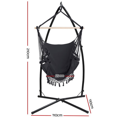 Gardeon Hammock Chair with Steel Stand Hanging Outdoor Tassel Grey HM-CHAIR-TASSEL-GREY-X