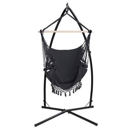 Gardeon Hammock Chair with Steel Stand Hanging Outdoor Tassel Grey HM-CHAIR-TASSEL-GREY-X