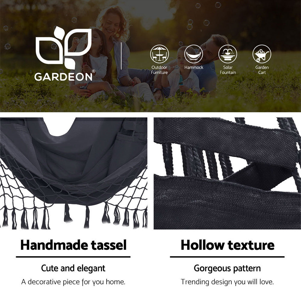 Gardeon Hammock Chair with Steel Stand Hanging Outdoor Tassel Grey HM-CHAIR-TASSEL-GREY-X