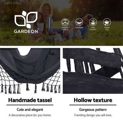 Gardeon Hammock Chair with Steel Stand Hanging Outdoor Tassel Grey HM-CHAIR-TASSEL-GREY-X