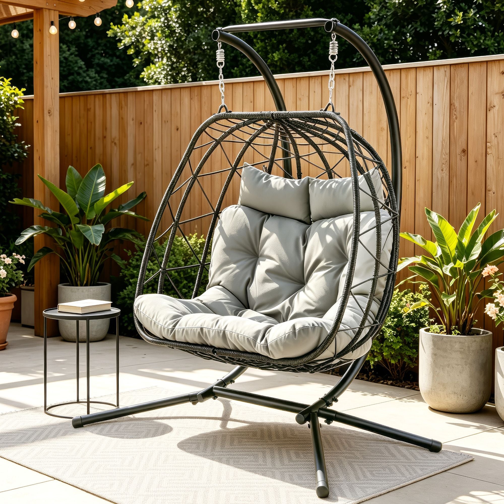 Gardeon Outdoor Swing Chair 2 Seater with Stand Cushion Rattan Patio Furniture