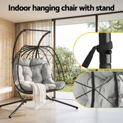 Gardeon Outdoor Swing Chair 2 Seater with Stand Cushion Rattan Patio Furniture