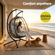 Gardeon Outdoor Swing Chair 2 Seater with Stand Cushion Rattan Patio Furniture