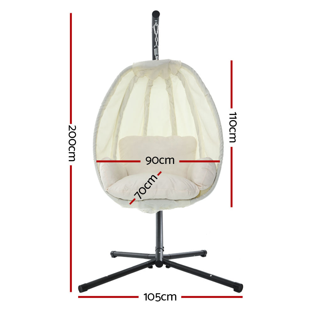 Gardeon Outdoor Egg Swing Chair Patio Furniture Pod Stand Canopy Foldable Cream HM-EGG-FOLD-S-CREAM