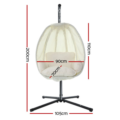 Gardeon Outdoor Egg Swing Chair Patio Furniture Pod Stand Canopy Foldable Cream HM-EGG-FOLD-S-CREAM