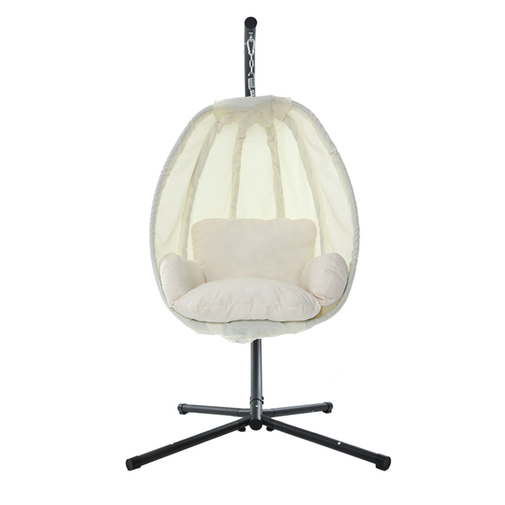 Gardeon Outdoor Egg Swing Chair Patio Furniture Pod Stand Canopy Foldable Cream HM-EGG-FOLD-S-CREAM