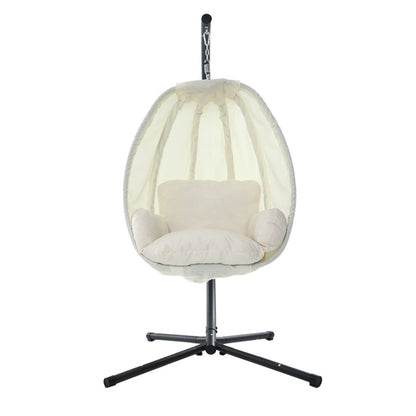 Gardeon Outdoor Egg Swing Chair Patio Furniture Pod Stand Canopy Foldable Cream HM-EGG-FOLD-S-CREAM