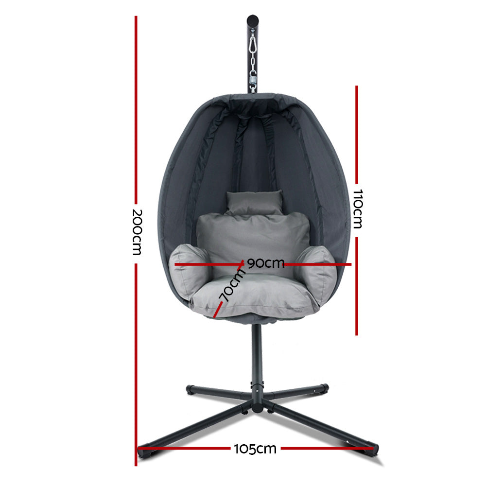 Gardeon Outdoor Egg Swing Chair Patio Furniture Pod Stand Canopy Foldable Grey HM-EGG-FOLD-S-GREY