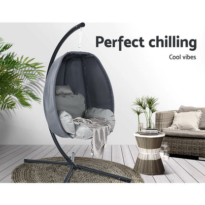 Gardeon Outdoor Egg Swing Chair Patio Furniture Pod Stand Canopy Foldable Grey HM-EGG-FOLD-S-GREY