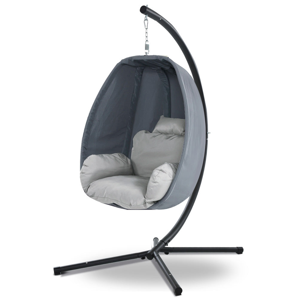 Gardeon Outdoor Egg Swing Chair Patio Furniture Pod Stand Canopy Foldable Grey HM-EGG-FOLD-S-GREY