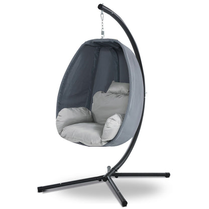 Gardeon Outdoor Egg Swing Chair Patio Furniture Pod Stand Canopy Foldable Grey