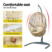 Gardeon Outdoor Egg Swing Chair Wicker Rattan Furniture Pod Stand Cushion Yellow HM-EGG-J-NEST-S-YE-AB