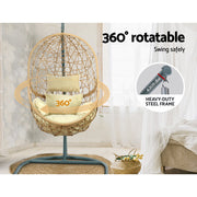 Gardeon Outdoor Egg Swing Chair Wicker Rattan Furniture Pod Stand Cushion Yellow HM-EGG-J-NEST-S-YE-AB