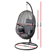 Gardeon Outdoor Egg Swing Chair Wicker Rattan Furniture Pod Stand Cushion Black HM-EGG-J-SELIPS-S-BK-AB