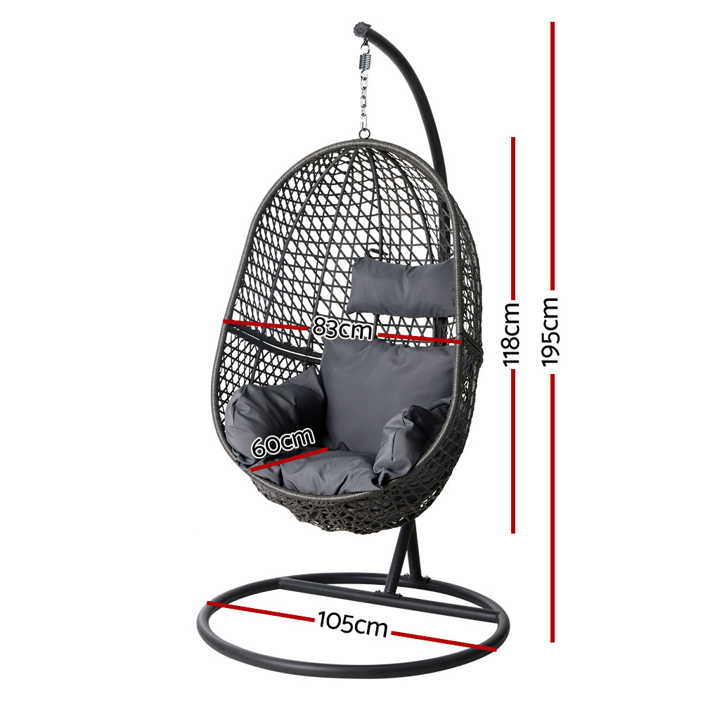 Gardeon Outdoor Egg Swing Chair Wicker Rattan Furniture Pod Stand Cushion Black HM-EGG-J-SELIPS-S-BK-AB