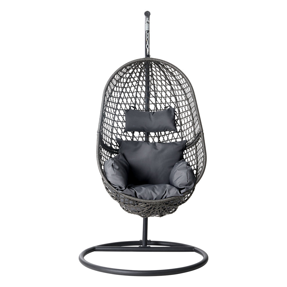 Gardeon Outdoor Egg Swing Chair Wicker Rattan Furniture Pod Stand Cushion Black HM-EGG-J-SELIPS-S-BK-AB