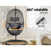 Gardeon Outdoor Egg Swing Chair Wicker Rattan Furniture Pod Stand Cushion Black HM-EGG-J-SELIPS-S-BK-AB