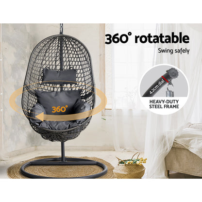 Gardeon Outdoor Egg Swing Chair Wicker Rattan Furniture Pod Stand Cushion Black HM-EGG-J-SELIPS-S-BK-AB