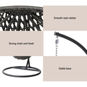 Gardeon Outdoor Egg Swing Chair Wicker Rattan Furniture Pod Stand Cushion Black HM-EGG-J-SELIPS-S-BK-AB