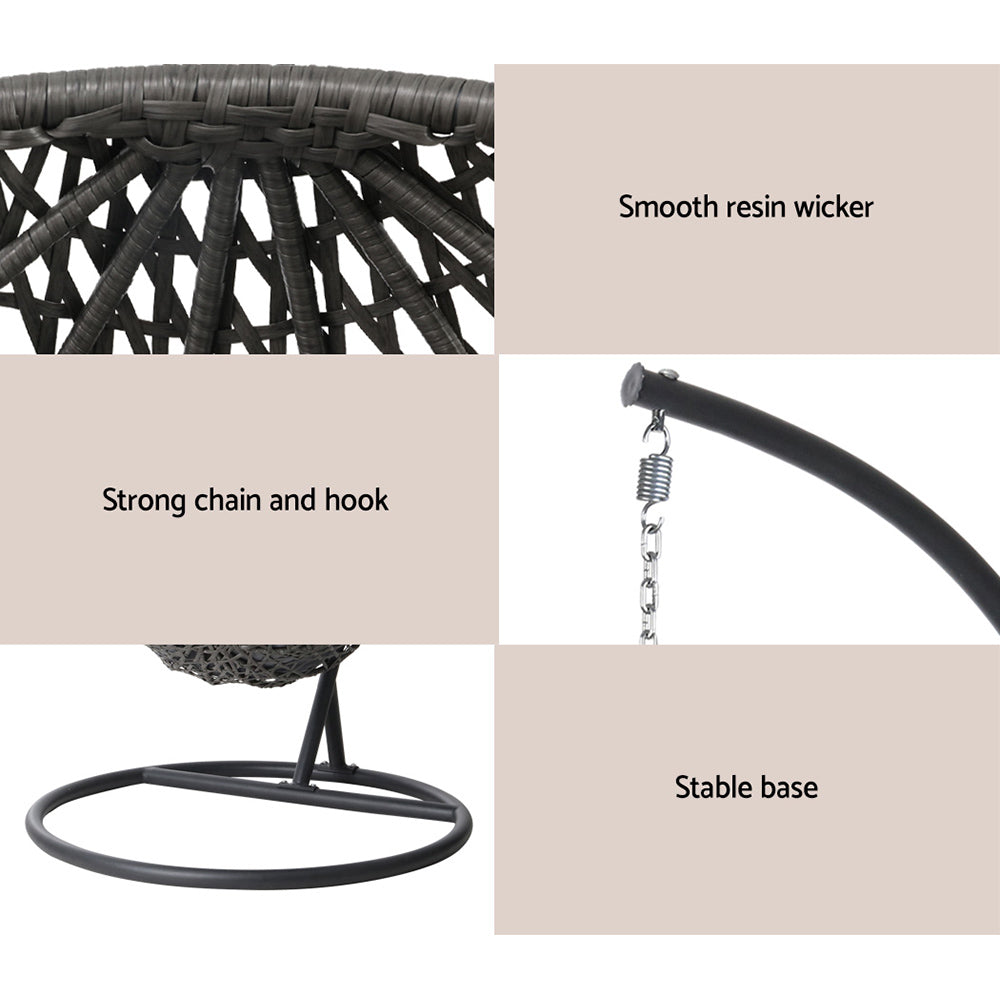 Gardeon Outdoor Egg Swing Chair Wicker Rattan Furniture Pod Stand Cushion Black HM-EGG-J-SELIPS-S-BK-AB