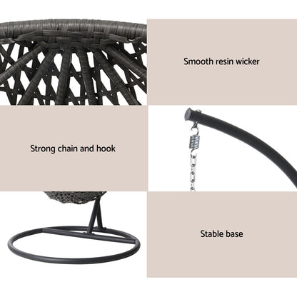 Gardeon Outdoor Egg Swing Chair Wicker Rattan Furniture Pod Stand Cushion Black HM-EGG-J-SELIPS-S-BK-AB