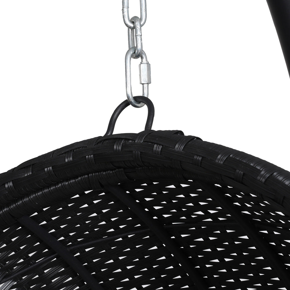 Gardeon Outdoor Egg Swing Chair Wicker Furniture Pod Stand Armrest Black HM-EGG-RAN-S-ARM-BK