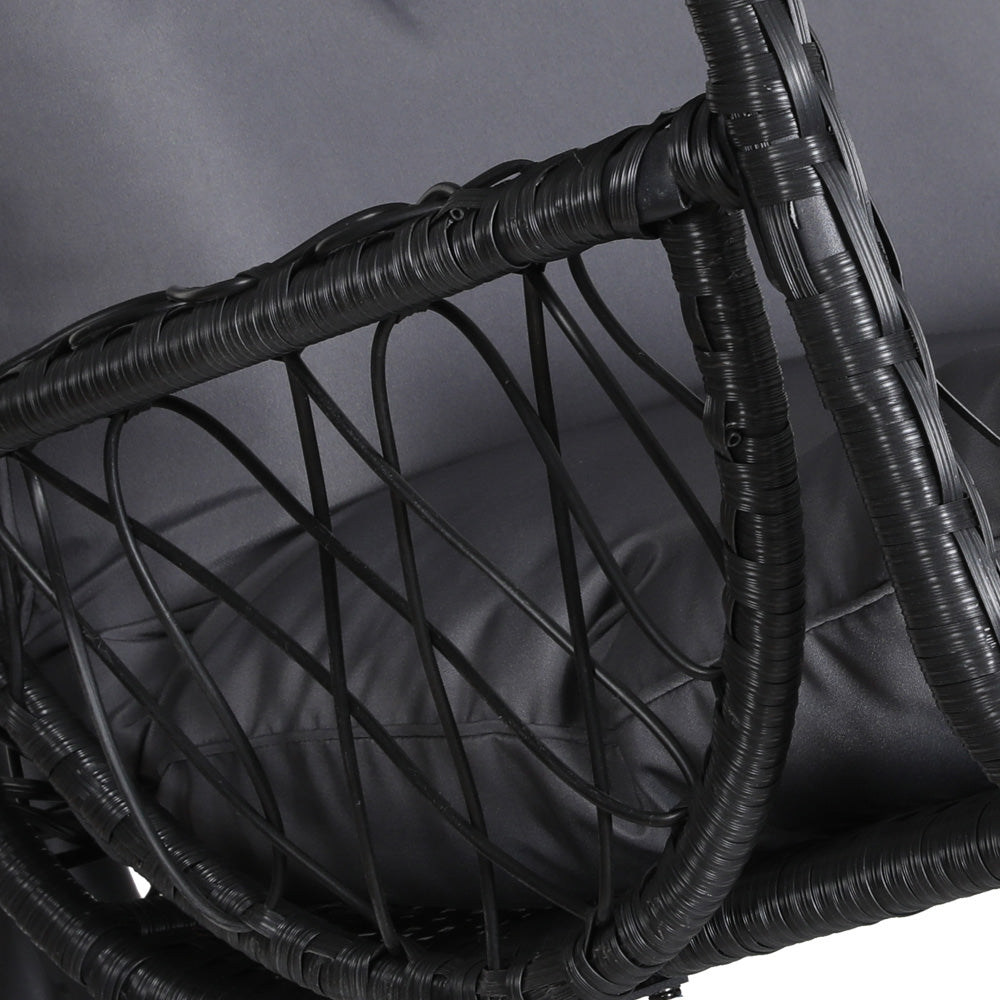 Gardeon Outdoor Egg Swing Chair Wicker Furniture Pod Stand Armrest Black HM-EGG-RAN-S-ARM-BK