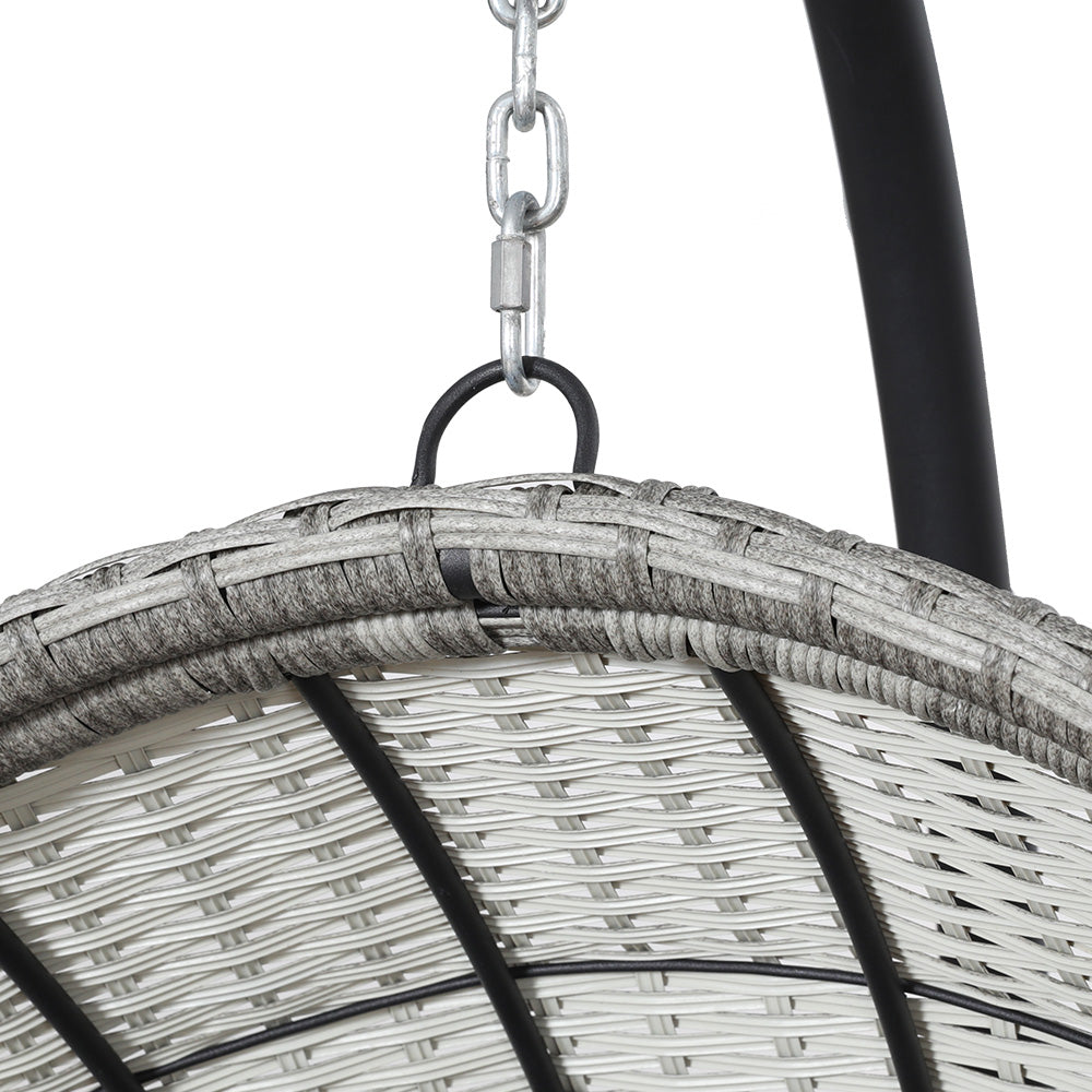 Gardeon Outdoor Egg Swing Chair Wicker Furniture Pod Stand Armrest Light Grey HM-EGG-RAN-S-ARM-LGR