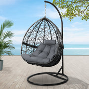 Gardeon Outdoor Egg Swing Chair Wicker Rattan Furniture Pod Stand Cushion Grey HM-EGG-RAN-S-BKGR-AB