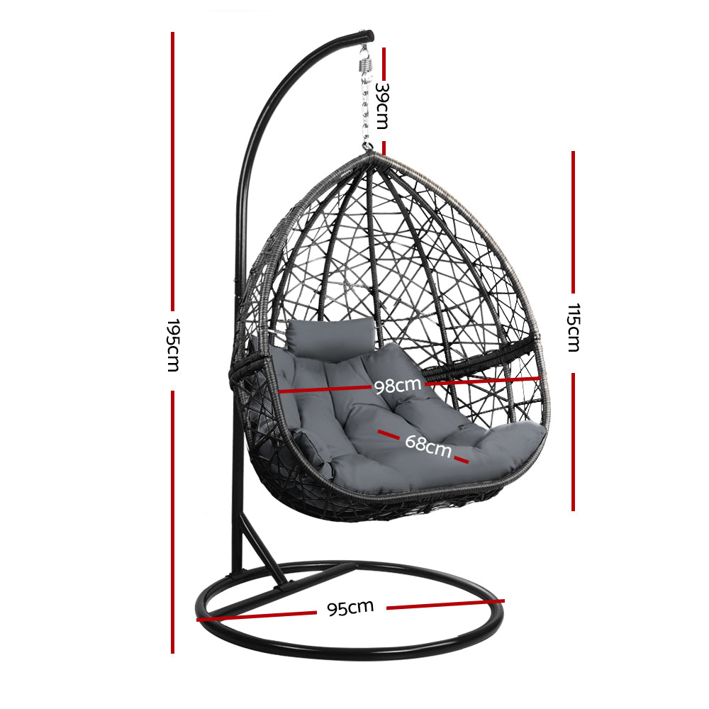 Gardeon Outdoor Egg Swing Chair Wicker Rattan Furniture Pod Stand Cushion Grey HM-EGG-RAN-S-BKGR-AB