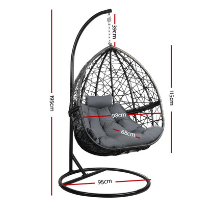 Gardeon Outdoor Egg Swing Chair Wicker Rattan Furniture Pod Stand Cushion Grey HM-EGG-RAN-S-BKGR-AB