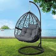 Gardeon Outdoor Egg Swing Chair Wicker Rattan Furniture Pod Stand Cushion Grey HM-EGG-RAN-S-BKGR-AB