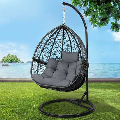 Gardeon Outdoor Egg Swing Chair Wicker Rattan Furniture Pod Stand Cushion Grey HM-EGG-RAN-S-BKGR-AB