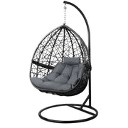 Gardeon Outdoor Egg Swing Chair Wicker Rattan Furniture Pod Stand Cushion Grey HM-EGG-RAN-S-BKGR-AB