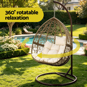 Gardeon Outdoor Egg Swing Chair Wicker Rattan Furniture Pod Stand Cushion Latte HM-EGG-RAN-S-LACR-AB