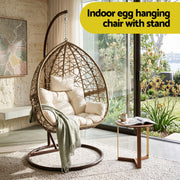 Gardeon Outdoor Egg Swing Chair Wicker Rattan Furniture Pod Stand Cushion Latte HM-EGG-RAN-S-LACR-AB