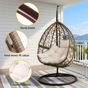 Gardeon Outdoor Egg Swing Chair Wicker Rattan Furniture Pod Stand Cushion Latte HM-EGG-RAN-S-LACR-AB