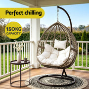 Gardeon Outdoor Egg Swing Chair Wicker Rattan Furniture Pod Stand Cushion Latte HM-EGG-RAN-S-LACR-AB