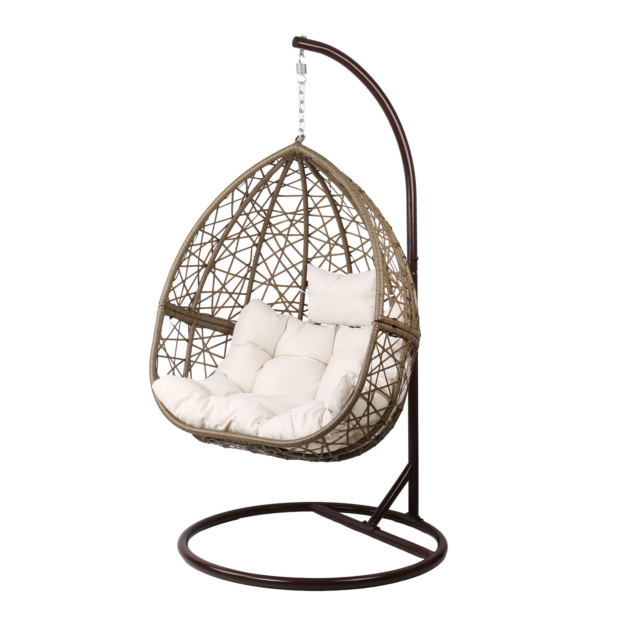 Gardeon Outdoor Egg Swing Chair Wicker Rattan Furniture Pod Stand Cushion Latte HM-EGG-RAN-S-LACR-AB
