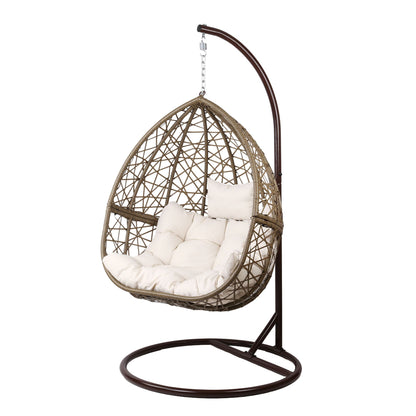 Gardeon Outdoor Egg Swing Chair Wicker Rattan Furniture Pod Stand Cushion Latte HM-EGG-RAN-S-LACR-AB