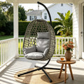 Gardeon Outdoor Swing Chair with Stand Cushion Rattan Furniture Grey