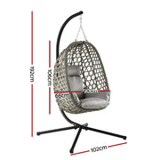 Gardeon Outdoor Swing Chair with Stand Cushion Rattan Furniture Grey