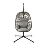 Gardeon Outdoor Swing Chair with Stand Cushion Rattan Furniture Grey