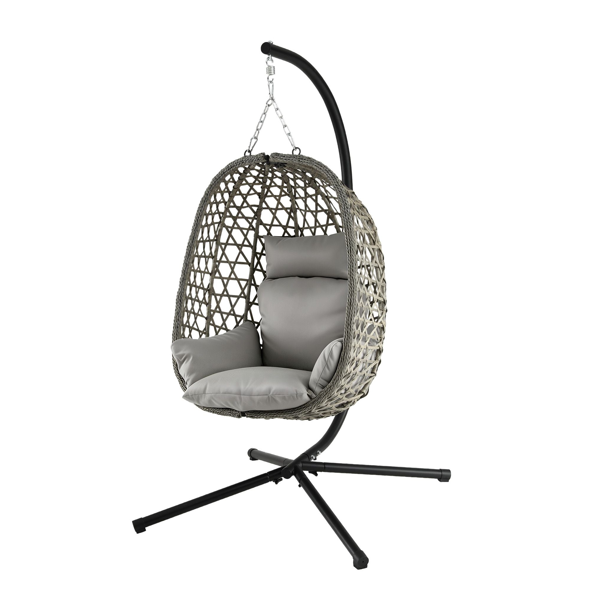 Gardeon Outdoor Swing Chair with Stand Cushion Rattan Furniture Grey